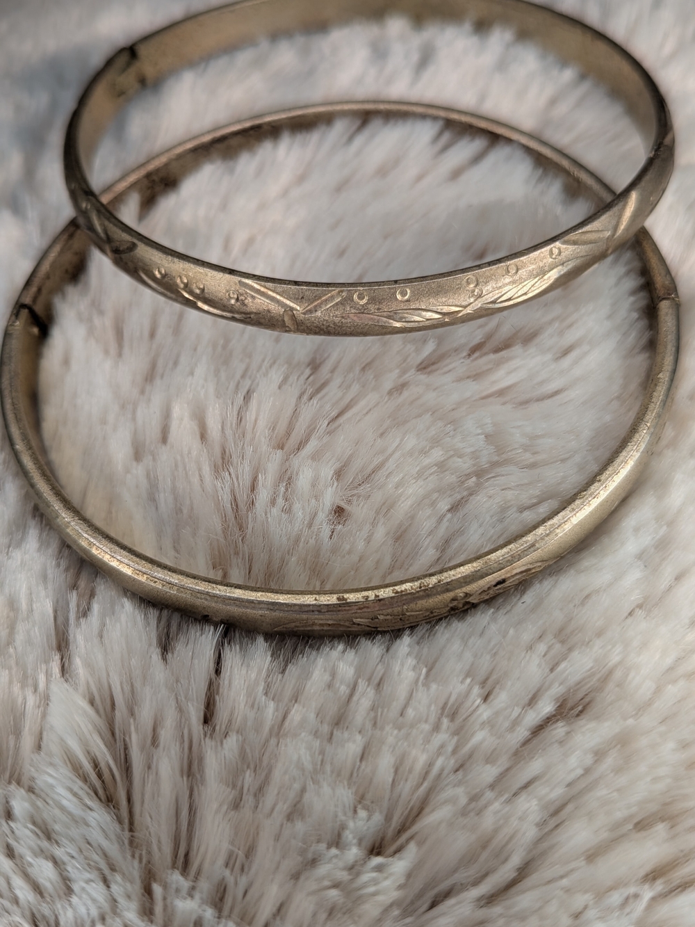Vintage 925 Sterling Silver Engraved Bangle Bracelets Set of 2 Gold Vermeil 2.5"